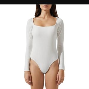 ASTR RIBBED KNIT SQUARE NECK THONG BODYSUIT NWT